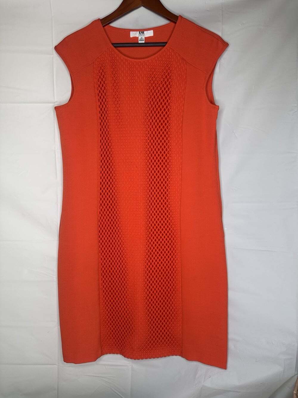 DR Collection Daniel Rainn Dress Size 12 Orange Eyelet Design Sleeveless Sheath